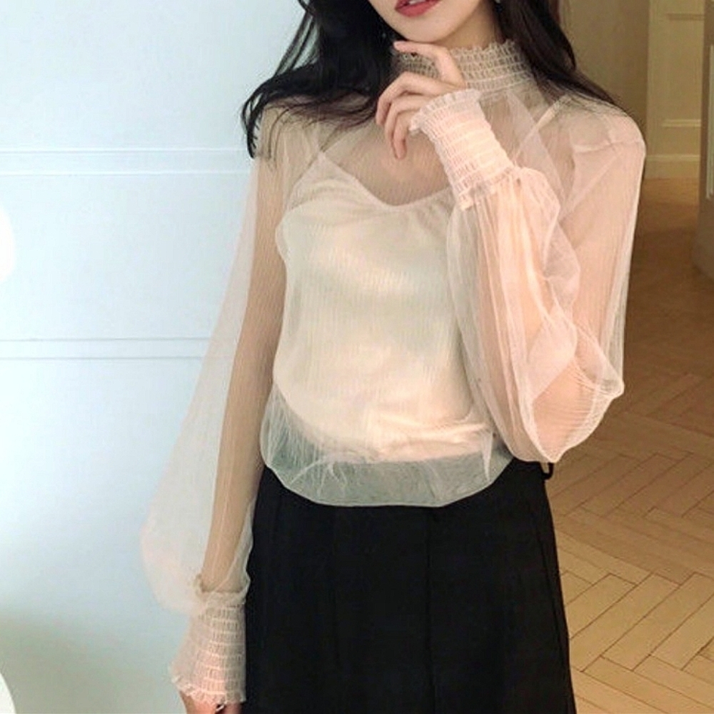ALIN STYLE Camisole with Sheer Blouse Top Set